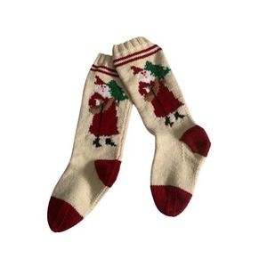 Santa Christmas Stocking // Vintage Hand Knit St. Nicholas Sock